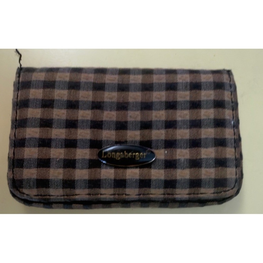 Longaberger Plaid Fabric Zippered Organizer Case Brown Black Gingham Vintage